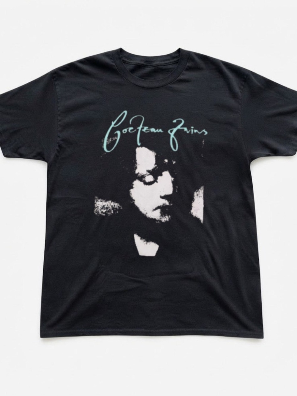 Cocteau Twins Band Merch Teal Logo White Graphic Black Gildan T-Shirt